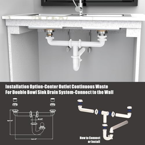 Kitchen Sink Drain Kit,1-1/2" Sink Drain Plumbing Kit - Universal P-Trap Replacement for Kitchen & Bathroom Sinks with Pipe Repair Accessories