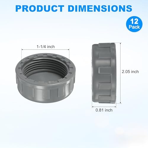 M METERXITY 12-Pack PVC Pipe End Cap Plug Adapter 1-1/4 In, Female Thread | Gray, Water End Cap Connector, Inner Teeth Pipe Plugs, for Outside Lawn, Yard/Watering Irrigation Systems