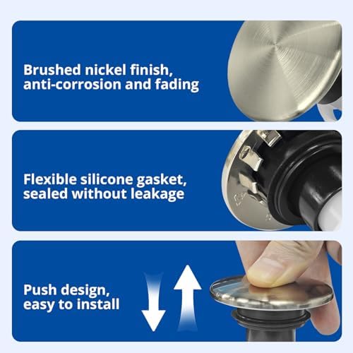972-098J Brushed Nickel Bathroom Sink Push & Seal Pop Up Drain Stopper