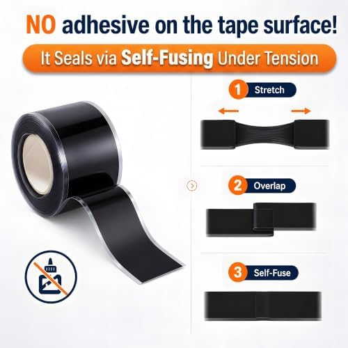 Self Fusing Silicone Tape (40 Ft Total) Plumbing Tape for Repaire Pipe | Flex Seal Tape, Black Rubber Tape Weatherproof for Electrical Cables/Drain Pipe, Heat Resistant 500°F