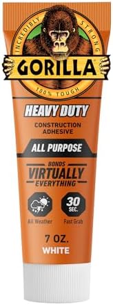 Gorilla Heavy Duty Construction Adhesive, White, 7 oz Squeeze Tube