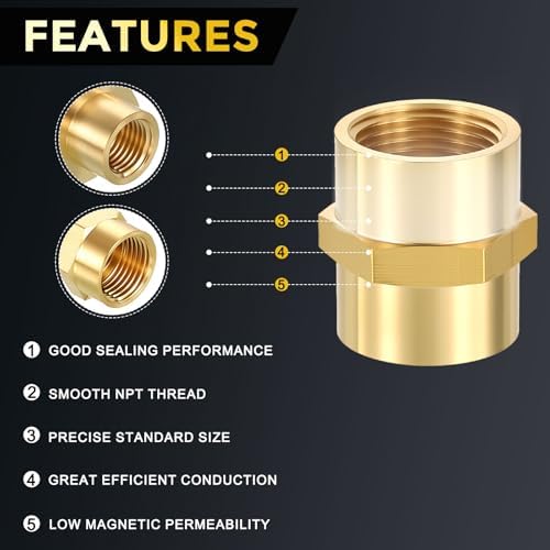 METALLIXITY 2PCS 3/4" FeMale NPT x 3/4" FeMale NPT Thread Brass Coupling | Brass Pipe Fittings, Coupler Hex Head Adapter for Water Line, Tub Spout/Shower Head