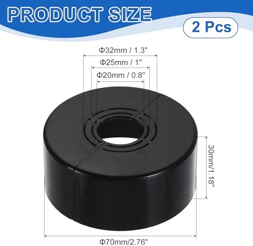 uxcell 2Pcs Wall Split Pipe Flanges, 1.18" Thick Plastic Cuttable Escutcheon Plate Plumbing Cover Fit 0.8"/1"/1.3" OD for Water Pipe Faucet Decoration, Black