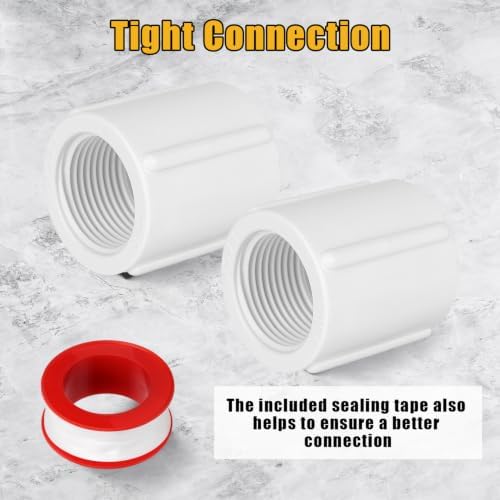 PEUTIER 12pcs 3/4in Female Threaded Connector, with Sealing Tape Female Threaded PVC Coupling Double Females Fitting Sprinkler Pipe Fitting for Garden Drip Irrigation Systems Work (White)