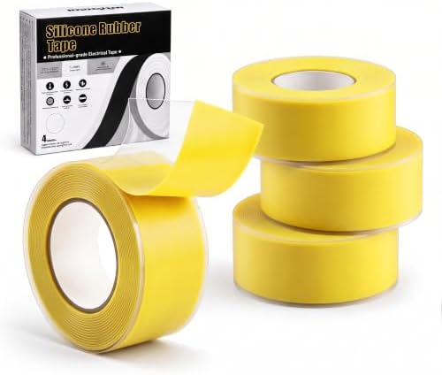 Self Fusing Silicone Tape 4 Rolls Emergency Plumbing Repair 1 In x 10 Ft | Self-Amalgamating Tape, Adhesive-Free, Emergency Repair Of Leaking Hose, Insulating Cable Applications, Vibrant Yellow Design