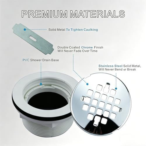 WELSAN Chrome Plated 2 Inch PVC Shower Drain Kit, Round Shower Floor Drain