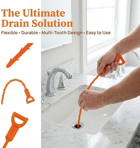 20 Inch Drain Snake Hair Clog Remover Orange Plastic 4 Pack