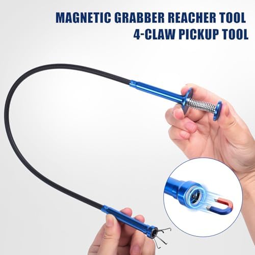 Flexible Grabber Tool, Magnetic 4-Claw Gripper (24", Blue)
