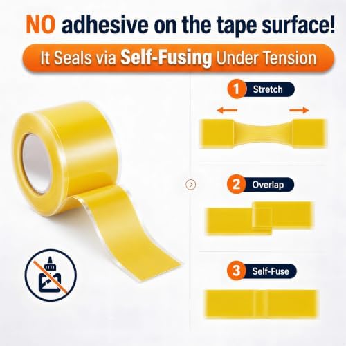 Self Fusing Silicone Tape 4 Rolls Emergency Plumbing Repair 1 In x 10 Ft | Self-Amalgamating Tape, Adhesive-Free, Emergency Repair Of Leaking Hose, Insulating Cable Applications, Vibrant Yellow Design