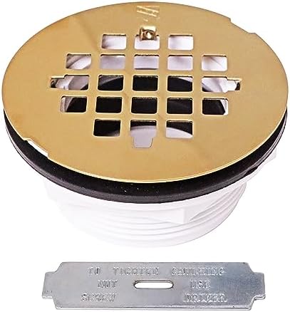 Westbrass D206P-5-01 2" No-Caulk PVC Compression Shower Drain with 4-1/4" Round Grid Cover, Polished Brass (5-Pack)