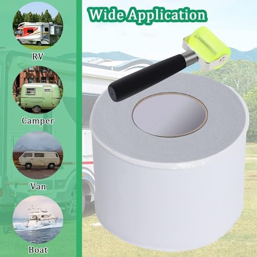 RV Roof Tape 6" x 50 Ft White, Butyl RV Sealant Tape with Rubber Roller Kit