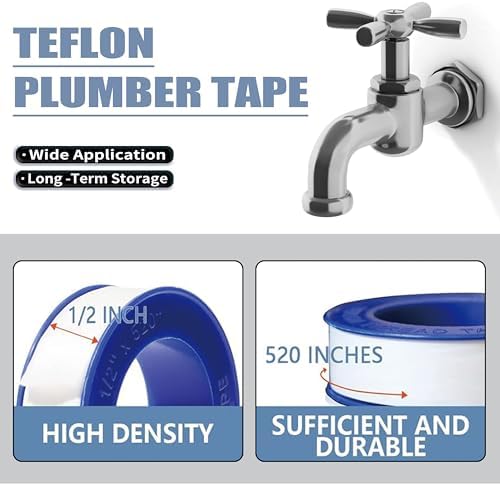 ALLICAVER 6 Rolls Premium Plumbers Tape, 1/2" x 520" Teflon Tape, PTFE Thread Seal Tape, High-Density Thread Sealant, for Shower Head, Water Pipes DIY Plumbing Accessories Come with Plumbers Hemp