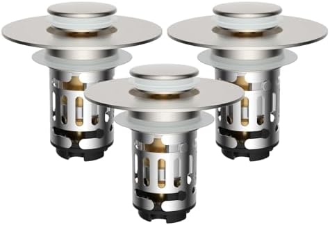 Hibbent 3 PCS Upgraded 3 in 1 Bathroom Sink Drain Strainer, Pop Up Stopper