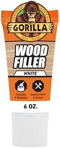Gorilla Wood Filler, Water Resistant, White, 6 oz Tube