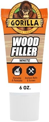 Gorilla Wood Filler, Water Resistant, White, 6 oz Tube