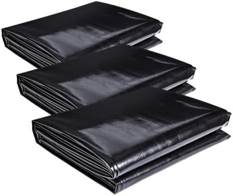 ToLanbbt Pond Liner 7 x 10 Ft, 20 Mil HDPE UV Resistant Preformed Pond Liner Easy Cutting, Underlayment for Fountain, Waterfall, Koi Pondsand Water Garden (Black) (Pack of 3)
