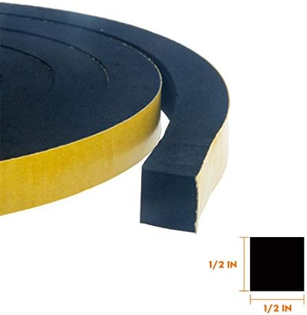 Windows Sealing Tape 2-Pack, 1/2 Inch Wide X 1/2 Inch Thick, Closed Cell Foam Adhesive Rubber Seal Strip (13 Feet Total, 6.5 Feet/Roll)