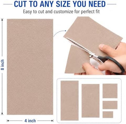 2PCS 8×4 Inch PU Leather Patch for Car Seat Repair, Self-Adhesive Leather Repair Patch Tape for Vinyl Leather Upholstery, Car Seat Furniture Repair Kit (Khaki)