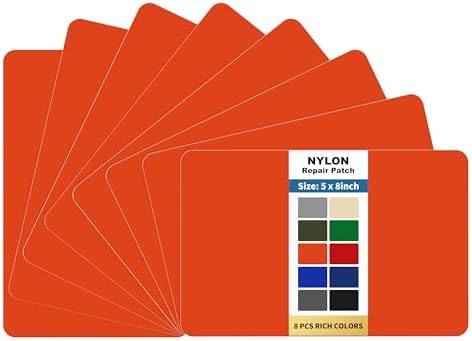 KING MOUNTAIN Self Adhesive Nylon Fabric Repair Patch, 5×8 Inches 8 Pcs, Quick Down Jacket Repair Patch, Waterproof Outdoor Gear Patch Kit for Tent,Backpacks,Umbrella, Gloves, Sleeping Bag (Orange