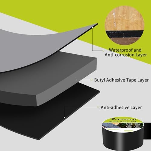 Joist Tape for Decking, 1 5/8" x 50' Butyl Tape, Waterproof Anti-Corrosion Joist Flashing Tape, Self-Adhesive Deck Joist Tape, Butyl Deck Tape for Flashing Deck Joists and Beams Protection（12 Rolls）
