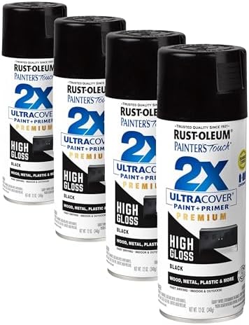 Rust-Oleum 331172 Painter's Touch 2X Ultra Cover Spray Paint, 12 oz, High Gloss Black (Pack of 4)
