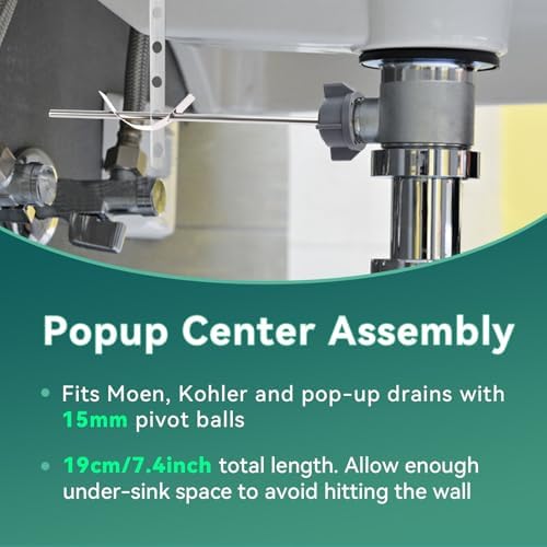 2 Pcs Sink Pivot Rod Replacement, 15MM Ball, Pop Up Center Piece Assembly
