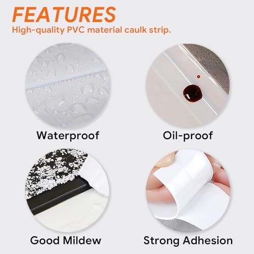 UIOCSSC Caulk Tape Strip, 1.5" x 10.5Ft Self Adhesive Bath & Kitchen Sealant Strip, PVC Waterproof Sealing Tape for Bathtub Toilet Bathroom Shower Kitchen Sink