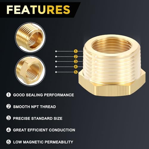 METALLIXITY 1PCS 1" MNPT x 3/4" FNPT Thread Brass Hex Bushing Extension | Brass Pipe Fittings, Tube Adapters Convert for Water Line, Tub Spout/Shower Head