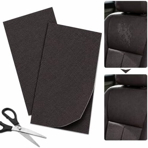2PCS 8×4 Inch PU Leather Patch for Car Seat Repair, Self-Adhesive Leather Repair Patch Tape for Vinyl Leather Upholstery, Car Seat Furniture Repair Kit (Deep Coffee)