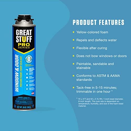 Great Stuff Window & Door Gap Filler | Insulating Foam Sealant, 20 oz. – Yellow (12 Pack)