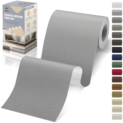 OAZ 4 x 79 inch Canvas Repair Patches Canvas Fabric Patch Self-Adhesive Canvas Repair Tape Waterproof Outdoor Gear Repair Patch Kit for Boat Cover Awning Sofa Chair Couch Tent Bag (Gray)