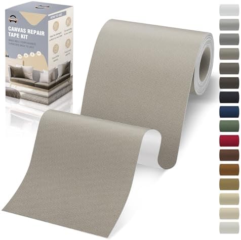 OAZ 4 x 79 inch Canvas Repair Patches Fabric Patch Self-Adhesive Canvas Repair Tape Waterproof Outdoor Gear Patch Kit for Boat Cover Awning Sofa Chair Couch Tent Bag (Ivory Gray)
