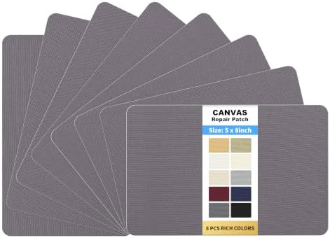 KING MOUNTAIN Canvas Repair Patch, 5×8 Inches 8pcs Self-Adhesive Waterproof Fabric Patch for Sofas, Tents, Furniture,Tote Bags, Car Seats (Grey)