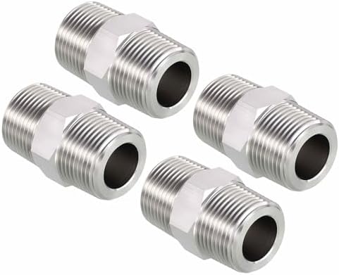Pack of 4, 3/4" Male NPT To 3/4" Male NPT SUS304 Hex Nipple | Solid Male Pipe Adapter Hose Connectors for Pipe Repair, Bathroom Remodel, Tool Extensions, Compression, Irrigation