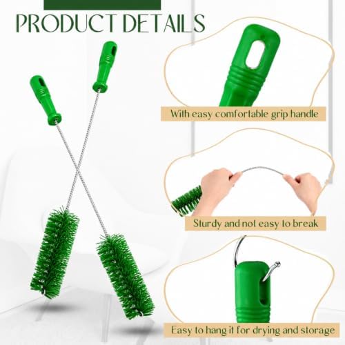Baderke 2 Pcs Drain Brush Pipe Cleaning Tube Brush, Green, 19.7 x 2 Inch