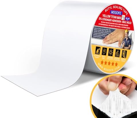 Yellow Titan MAX RV Roof Sealant Tape White 4" x 50' Waterproof Tape | Camper Roof Sealant Tape,RV Roof Patch,RV Roof Repair Tape,Butyl Tape,47mil/1.2mm,Temp:-40°F–212°F,DualSeal Ultra-Bond Tech