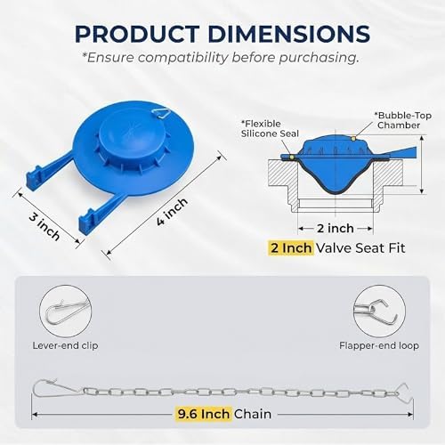 2 Inch Toilet Flapper Replacement Kit, Universal Toilet Tank Flapper with Stainless Steel Chain, Water Saving Rubber Stopper Compatible with Kohler, Toto, American Standard & Most Flush Valves