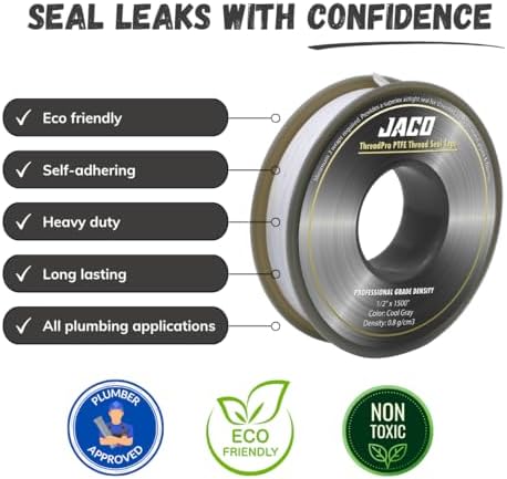 JACO ThreadPro High-Density Thread Seal Tape - 1/2" x 125 ft. (Mega Roll) | Professional PTFE Pipe Sealant | Plumbers Tape (2-Pack)