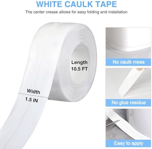 2 Rolls Caulk Tape Self Adhesive, Bathroom Waterproof White Caulking Sealant Strip Peel & Stick Wallpaper Floor Tile Toilet Tub Sink Backsplash Kitchen Wall Decor, Easier to Use Than Silicone Caulk