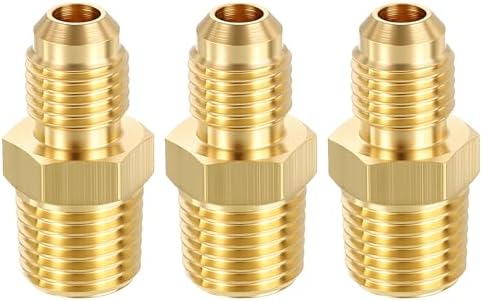 METALLIXITY 3PCS 1/4" Male Flare x 1/4"MNPT Thread Brass Hex Nipple Adapter | Male Straight Extension Adapters, Brass Pipe Fittings for Water Line, Tub Spout/Shower Head