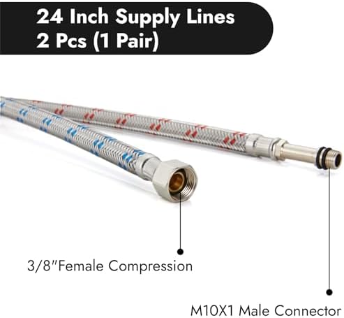 Midanya 24 Inch Sink Hose,3/8” Female x M10 Male Faucet Supply Lines,2 Pcs