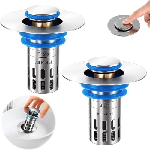(All Metal) Bathroom Sink Stopper, Pop Up Drain Strainer for Bathroom Sink, Sink Plug Hair Catcher