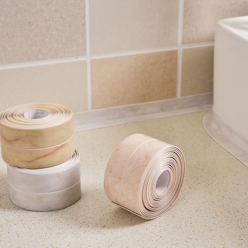 White Waterproof Caulk Tape PVC Self Adhesive Caulk Strip Joint Adhesive Shower Bathtub Joint Strip Bathroom Sealing Tape Kitchen Sealing Tape and Shower Tile Sealant