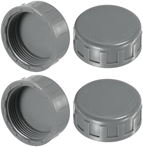 M METERXITY 4-Pack PVC Pipe End Cap Plug Adapter 1-1/2 In, Female Thread | Gray, Water End Cap Connector, Inner Teeth Pipe Plugs, for Outside Lawn, Yard/Watering Irrigation Systems