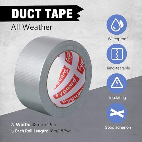 3 Pack Colored Duct Heavy Tape 2IN x 60Yd Total Waterproof Duct Tape | All Weather Hand Tearable Duct Tape for Indoor Outdoor Repair Fixing Reinforcement(Black, White, Silver)