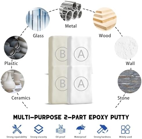 Epoxy Putty - 400g Fast Repair White AB Epoxy Clay, High Strength 2 Part Filler Fix Leaks, Cracks, Filling, Multi-Purpose Sculpt Clay for Metal, Ceramics, Plastic, Wood, Tile, Concrete