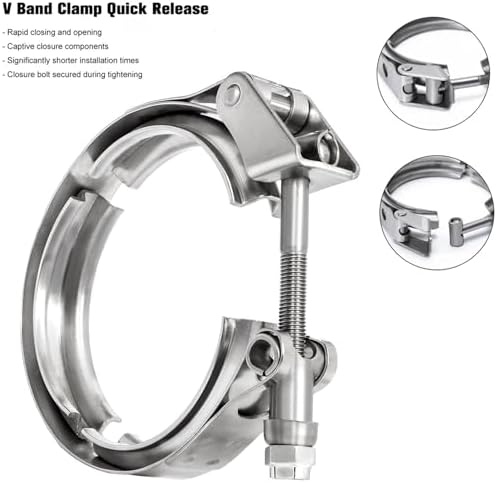2.5Inch Quick Release V Band Clamp Stainless Steel 304, Clamp Fittings for Exhaust Pipe Flanges (Quick Release V Band Clamp, 2.5inch)