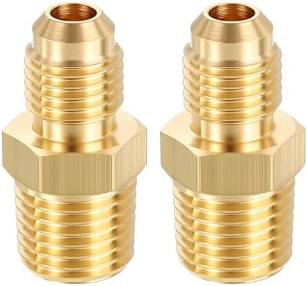 METALLIXITY 2PCS 1/4" Male Flare x 1/4"MNPT Thread Brass Hex Nipple Adapter | Male Straight Extension Adapters, Brass Pipe Fittings for Water Line, Tub Spout/Shower Head