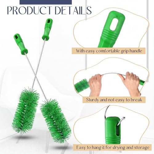 Baderke 2 Pcs Drain Brush Pipe Cleaning Tube Brush, Green, 19.7 x 2.4 Inch
