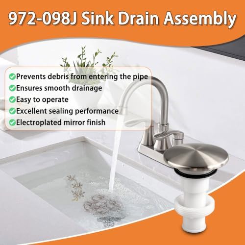 Drain Sink Stopper for Pfister 972-098J,Brushed Nickel Sink Plug Part, Bathroom Push & pop up Seal Drain Stopper Assembly 35338-06XX